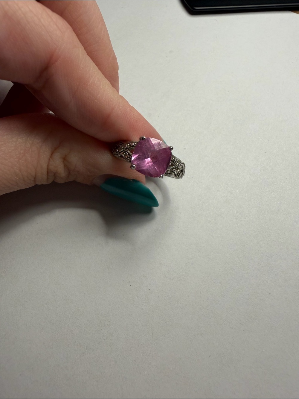 Pink “Sapphire” Cushion-Cut Gemstone Filigree Ring - Women's Jewelry